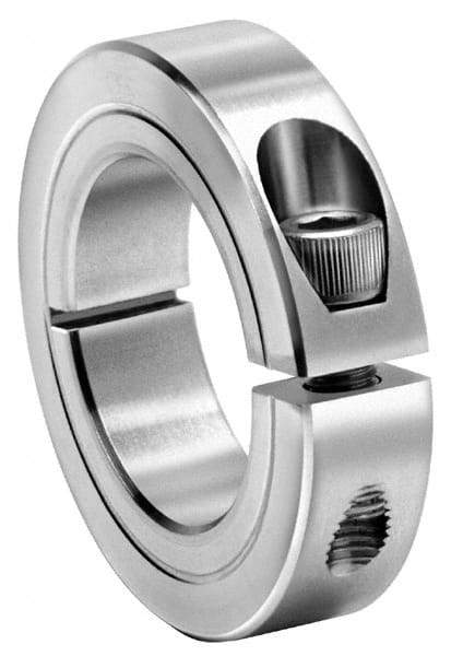 Climax Metal Products - 1-1/16" Bore, Stainless Steel, One Piece One Piece Split Shaft Collar - 1-7/8" Outside Diam, 1/2" Wide - Apex Tool & Supply