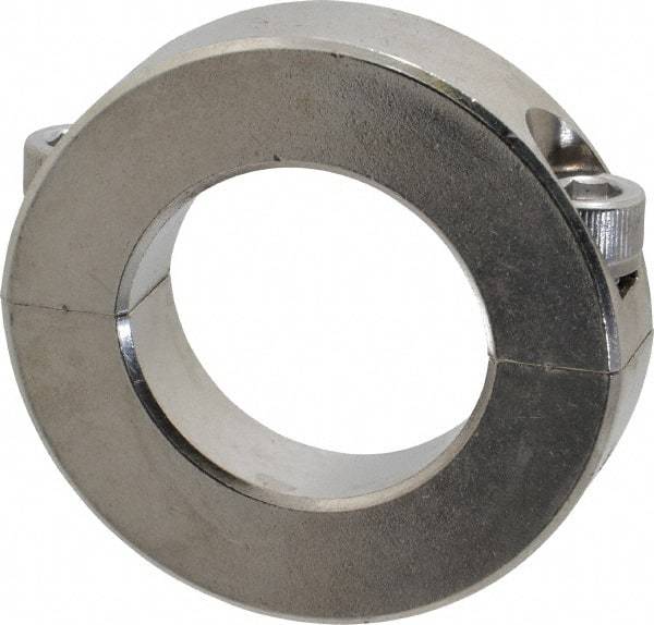 Climax Metal Products - 1-3/16" Bore, Stainless Steel, Two Piece Shaft Collar - 2-1/16" Outside Diam, 1/2" Wide - Apex Tool & Supply