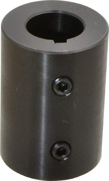 Climax Metal Products - 1-1/8" Inside x 2-1/8" Outside Diam, Mild Steel Set Screw Rigid Coupling with keyway - 3" Long x 1/4" Keyway Width x 1/8" Keyway Depth - Apex Tool & Supply