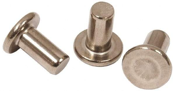 RivetKing - 0.122" Body Diam, Flat Steel Tinners Solid Rivet - 0.229" Length Under Head - Apex Tool & Supply
