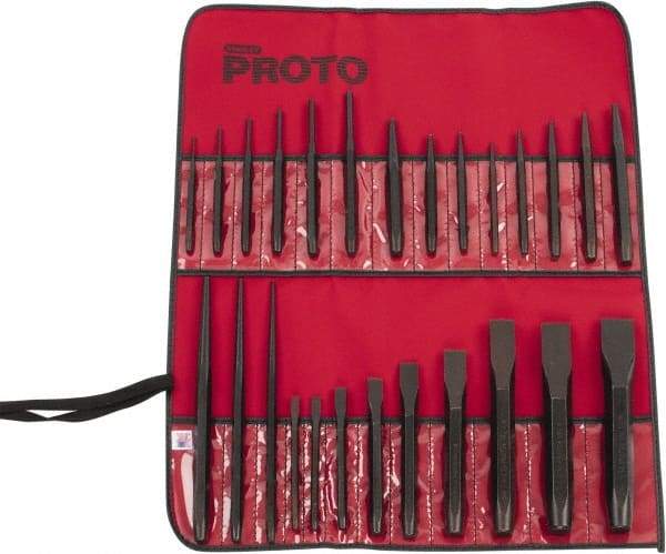 Proto - 26 Piece Punch & Chisel Set - 1/4 to 1-3/16" Chisel, 3/32 to 1/4" Punch, Hex Shank - Apex Tool & Supply
