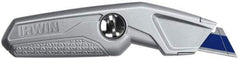 Irwin - Fixed Utility Knife - 5-3/4" Blade, Silver Aluminum Handle, 3 Blades Included - Apex Tool & Supply