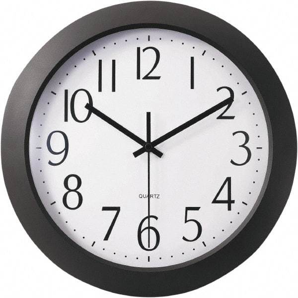 Universal One - 9-1/2 Inch Diameter, White Face, Dial Wall Clock - Analog Display, Black Case, Runs on AA Battery - Apex Tool & Supply