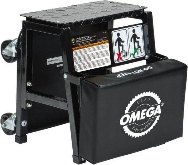 Omega Lift Equipment - 350 Lb Capacity, 4 Wheel Creeper Seat - Alloy Steel, 15-3/4" Long x 17.72" Overall Height x 7" Wide - Apex Tool & Supply