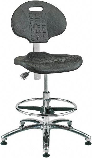 Bevco - 20-1/2 to 30-1/2" High Adjustable Height Swivel Stool - 27" Wide x 27" Deep, Polyurethane Seat, Black - Apex Tool & Supply