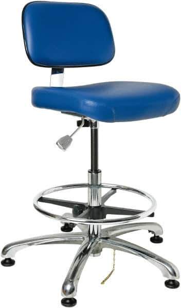 Bevco - 19 to 26-1/2" High Adjustable Height Swivel Stool - 27" Wide x 27" Deep, ESD Vinyl Seat, Blue - Apex Tool & Supply