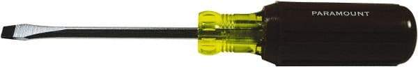 Paramount - 1/4" Blade Width, 8-1/4" OAL Standard Slotted Screwdriver - 4" Blade Length, Square Shank, Acetate with Rubber Grip Handle - Apex Tool & Supply