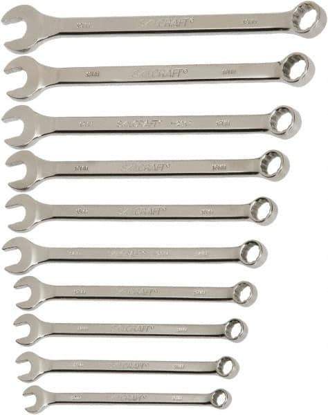 Ability One - 11 Piece, 3/8" to 1", 12 Point Combination Wrench Set - Inch Measurement Standard, Chrome Finish - Apex Tool & Supply