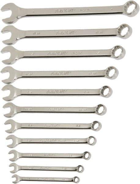 Ability One - 10 Piece, 10mm to 19mm, 12 Point Combination Wrench Set - Metric Measurement Standard, Chrome Finish - Apex Tool & Supply