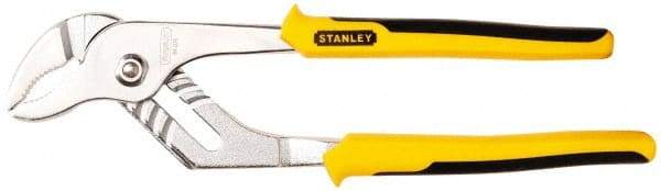 Stanley - 10-1/2" OAL, 1-1/4" Jaw Length, 7 Position Groove Joint Tongue & Groove Pliers - Serrated Curved Jaws, Curved Head, Dual Dipped Handles - Apex Tool & Supply
