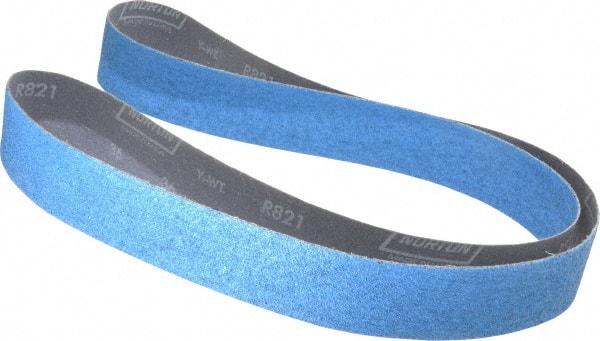 Norton - 2" Wide x 72" OAL, 36 Grit, Zirconia Alumina Abrasive Belt - Zirconia Alumina, Very Coarse, Coated, Y Weighted Cloth Backing, Dry, Series R821 - Apex Tool & Supply