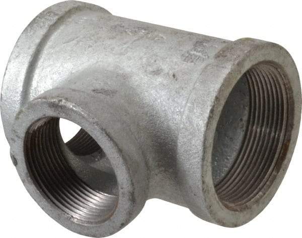 Made in USA - Class 150, 2 x 2 x 1-1/2" Galvanized Pipe Reducing Tee - Threaded, Malleable Iron - Apex Tool & Supply