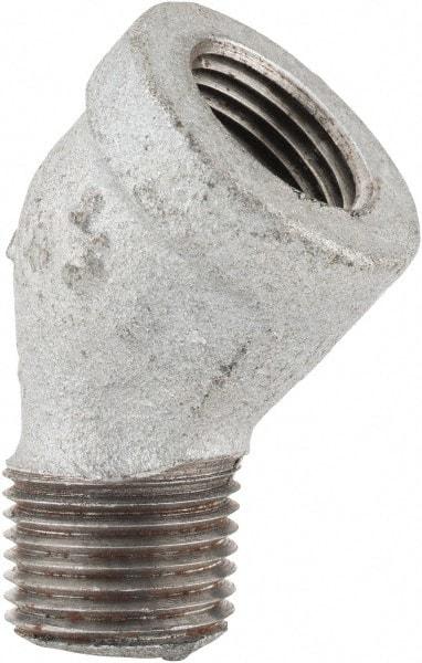 Made in USA - Class 150, 1/2" Galvanized Pipe 45° Street Elbow - Threaded, Malleable Iron - Apex Tool & Supply