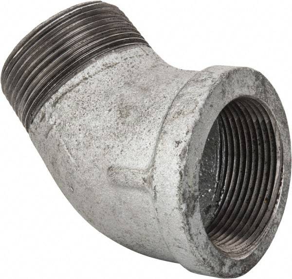 Made in USA - Class 150, 1-1/2" Galvanized Pipe 45° Street Elbow - Threaded, Malleable Iron - Apex Tool & Supply