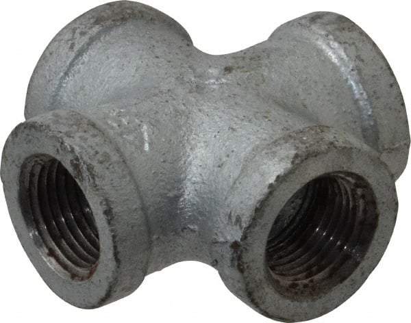 Made in USA - Class 150, 3/8" Galvanized Pipe Cross - Threaded, Malleable Iron - Apex Tool & Supply