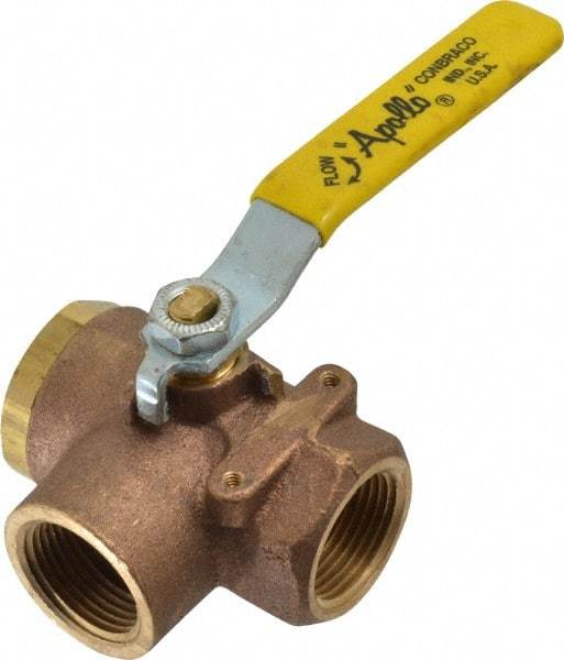 Apollo - 1" Pipe, Large Port, Bronze Standard Ball Valve - Three Way, FNPT x FNPT x FNPT Ends, Lever Handle, 400 WOG - Apex Tool & Supply