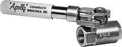 Apollo - 1-1/4" Pipe, Stainless Steel Standard Ball Valve - 2 Piece, Inline - One Way Flow, FNPT x FNPT Ends, Deadman Lever (Spring Return to Close) Handle, 1,500 WOG, 150 WSP - Apex Tool & Supply