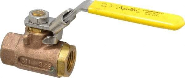 Apollo - 3/8" Pipe, Bronze Standard Ball Valve - 2 Piece, Inline - One Way Flow, FNPT x FNPT Ends, Locking Lever Handle, 600 WOG - Apex Tool & Supply