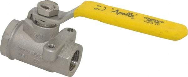 Apollo - 3/8" Pipe, Stainless Steel Standard Ball Valve - 2 Piece, Inline - One Way Flow, FNPT x FNPT Ends, Lever Handle, 2,000 WOG, 150 WSP - Apex Tool & Supply