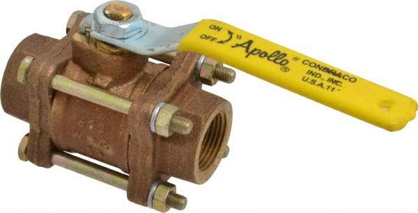 Apollo - 3/4" Pipe, Full Port, Bronze Standard Ball Valve - 3 Piece, Inline - One Way Flow, FNPT x FNPT Ends, Lever Handle, 600 WOG, 150 WSP - Apex Tool & Supply