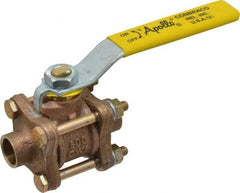 Apollo - 1/2" Pipe, Full Port, Bronze Standard Ball Valve - 3 Piece, Inline - One Way Flow, Soldered x Soldered Ends, Lever Handle, 600 WOG, 150 WSP - Apex Tool & Supply