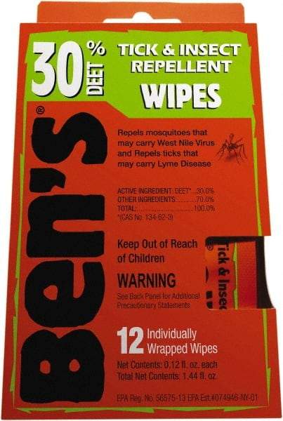 Ben's - 12 Count 30% DEET Towelette - For Ticks, Mosquitos, Disease Carrying Insects - Apex Tool & Supply