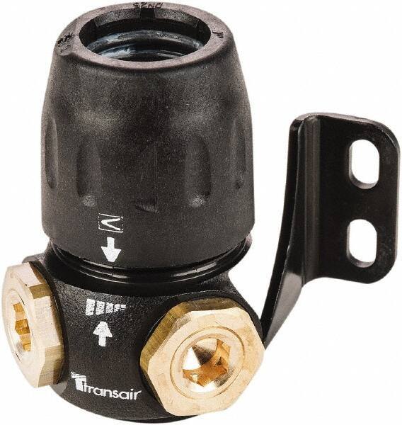 Transair - 1/2" ID, 16.5mm OD, 90° Two Port Wall Bracket - Plastic, 232 Max psi, 1/2 & 1/4 Female NPT, 2-15/16" Long - Apex Tool & Supply