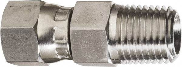 Made in USA - 5/8" Tube OD, 37° Stainless Steel Flared Tube Swivel Connector - 7/8-14 NPT, Female Flare x MNPT Ends - Apex Tool & Supply