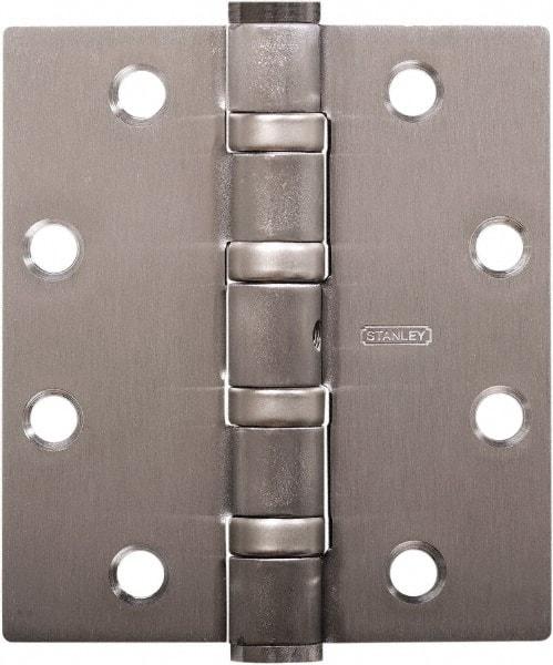 Stanley - 4-1/2" Long x 4" Wide Carbon Alloy Steel Full Mortise Hinge - Satin Chrome Plated Finish, 5 Knuckles, 8 Holes - Apex Tool & Supply