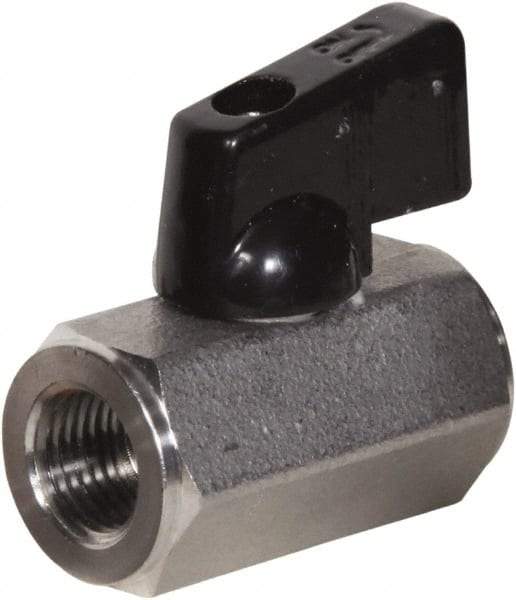 Value Collection - 3/8" Pipe, Full Port, Stainless Steel Miniature Ball Valve - Inline - Two Way Flow, FNPT x FNPT Ends, Wedge Handle, 1,000 WOG, 150 WSP - Apex Tool & Supply