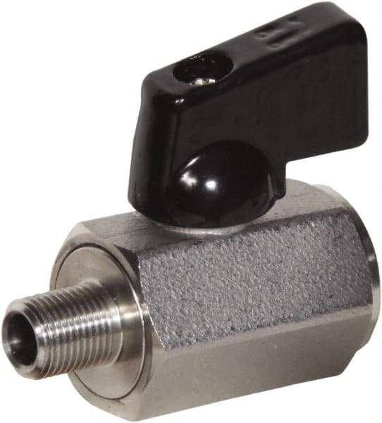 Value Collection - 3/8" Pipe, Full Port, Stainless Steel Miniature Ball Valve - Inline - Two Way Flow, MNPT x FNPT Ends, Wedge Handle, 1,000 WOG, 150 WSP - Apex Tool & Supply