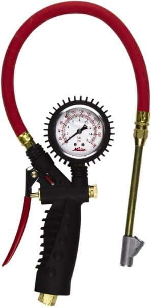 Milton - 0 to 230 psi Dial Straight Foot Dual Head Tire Pressure Gauge - 15' Hose Length - Apex Tool & Supply