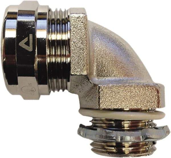 Anaconda Sealtite - 1-1/2" Trade, Nickel Plated Brass Threaded 90° Liquidtight Conduit Connector - Partially Insulated - Apex Tool & Supply