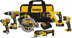 DeWALT - 20 Volt Cordless Tool Combination Kit - Includes 1/2" Brushless Hammerdrill, 1/4" Brushless Impact Driver, Brushless Reciprocating Saw, 7-1/2" Brushless Circular Saw, Oscillating Tool & LED Worklight, Lithium-Ion Battery Included - Apex Tool & Supply