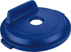 Rubbermaid - Round Lid for Use with 32 Gal Round Recycle Containers - Blue, Polyethylene, For Brute Trash Cans - Apex Tool & Supply