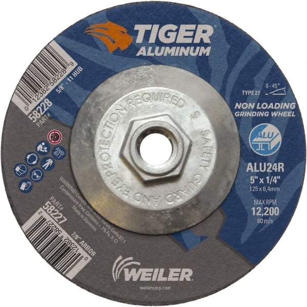 Weiler - 5" 24 Grit Aluminum Oxide/Silicon Carbide Blend Cutoff Wheel - 1/4" Thick, 5/8-11 Arbor, 12,200 Max RPM, Use with Angle Grinders - Apex Tool & Supply