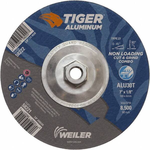 Weiler - 7" 30 Grit Aluminum Oxide/Silicon Carbide Blend Cutoff Wheel - 1/8" Thick, 5/8-11 Arbor, 8,500 Max RPM, Use with Angle Grinders - Apex Tool & Supply