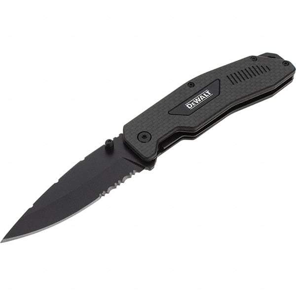 Stanley - 3-1/2" Blade, 8" OAL, Serrated & Straight Pocket Knife - 4-3/4" Closed Length, Carbon Fiber, 1 Blade, 1 Edge - Apex Tool & Supply