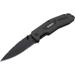 Stanley - 3-1/2" Blade, 8" OAL, Serrated & Straight Pocket Knife - 4-3/4" Closed Length, Carbon Fiber, 1 Blade, 1 Edge - Apex Tool & Supply