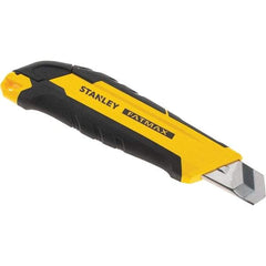 Stanley - Snap Utility Knife - 4.35" Carbon Steel Blade, Yellow & Black Bi-Material -ABS/TPR Handle, 1 Blade Included - Apex Tool & Supply
