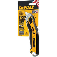 Stanley - Retractable Utility Knife - 2-1/2" Carbon Steel Blade, Yellow & Black Bi-Material -ABS/TPR Handle, 5 Blades Included - Apex Tool & Supply