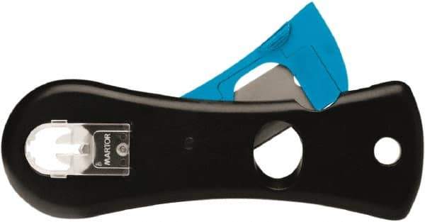 Martor USA - Recessed/Hook Blade Safety Utility Knife - 1.53" Blade, Black & Blue Polycarbonate Handle, 1 Blade Included - Apex Tool & Supply