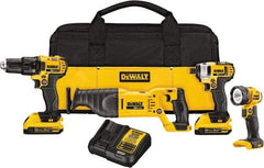 DeWALT - 20 Volt Cordless Tool Combination Kit - Includes 1/2" Drill/Driver, 1/4" Impact Driver, Reciprocating Saw & LED Worklight, Lithium-Ion Battery Included - Apex Tool & Supply