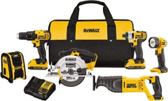 DeWALT - 20 Volt Cordless Tool Combination Kit - Includes 1/2" Compact Drill/Driver, 1/4" Impact Driver, Reciprocating Saw, 6-1/2 Circular Saw, LED Worklight & Bluetooth Speaker, Lithium-Ion Battery Included - Apex Tool & Supply