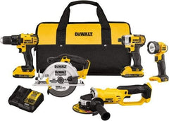 DeWALT - 20 Volt Cordless Tool Combination Kit - Includes 1/2" Compact Drill/Driver, 1/4" Impact Driver, Cut-off Tool/Grinder, 6-1/2 Circular Saw & LED Worklight, Lithium-Ion Battery Included - Apex Tool & Supply