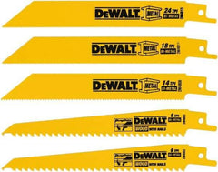 DeWALT - 5 Pieces, 6" Long x 0.04" Thickness, Bi-Metal Reciprocating Saw Blade Set - Straight Profile, 6 to 18 Teeth, Toothed Edge - Apex Tool & Supply