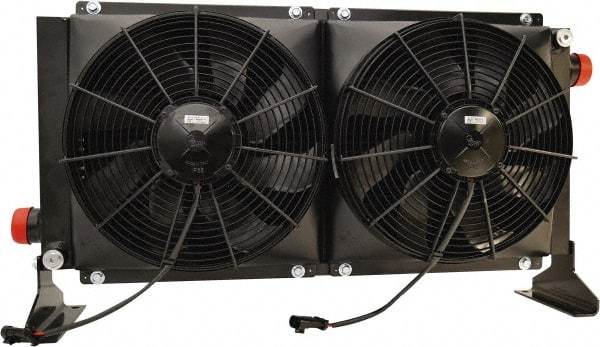 AKG Thermal Systems - SAE #20, 2 Fan Mount, Liquid-To-Air Aluminum Brazed Process Equipment Heat Exchanger - Oil Cooler, Ethylene Glycol/Water Mixture Cooler, 20" High x 36.22" Wide x 9.96" Deep, 178,269 BTU/Hr, 250°F Max - Apex Tool & Supply