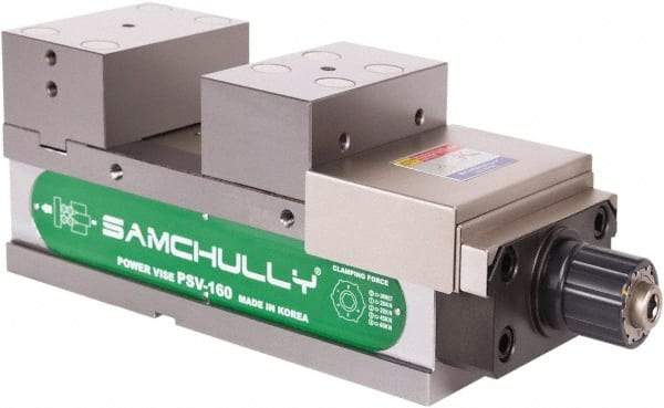 Samchully - 160mm Jaw Width, 160mm Jaw Opening Capacity, Horizontal Stationary Machine Vise - Manual Operation, 1 Station, 455.5mm Long x 58.4mm Deep, 60mm Jaw Height, Alloy Steel - Apex Tool & Supply