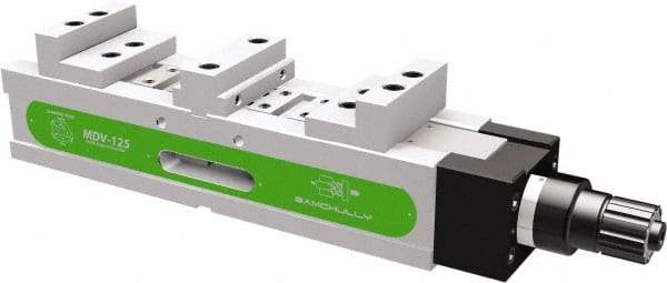 Samchully - 125mm Jaw Width, 141, 144.5, 187 & 190.5mm Jaw Opening Capacity, Horizontal Stationary Machine Vise - Manual Operation, 2 Stations, 671mm Long x 38.1mm Deep, 40mm Jaw Height, Alloy Steel - Apex Tool & Supply