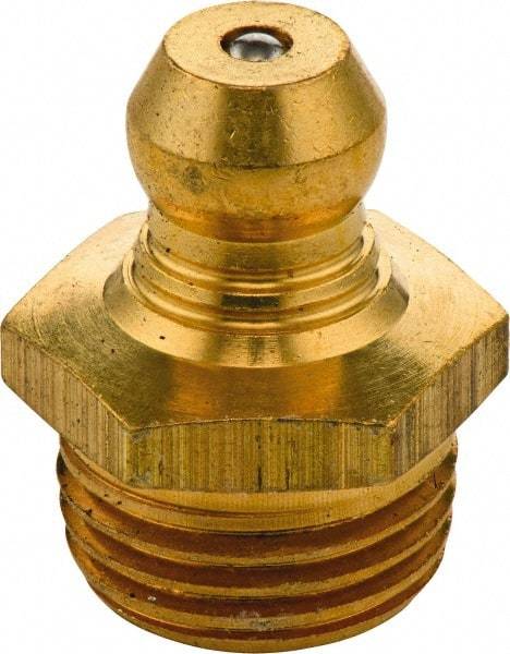 Umeta - Straight Head Angle, M12x1.50 Metric Brass Standard Grease Fitting - 14mm Hex, 17.5mm Overall Height, 6.5mm Shank Length - Apex Tool & Supply